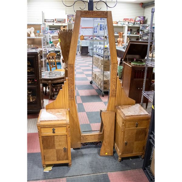 ANTIQUE ART DECO WOODEN VANITY WITH STONE TOP