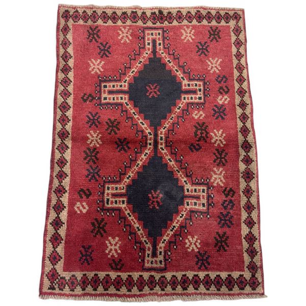 100% Hand Knotted Made in Iran 4'x2'8" Shiraz Region Geometric Map Fluffy Rug (380)