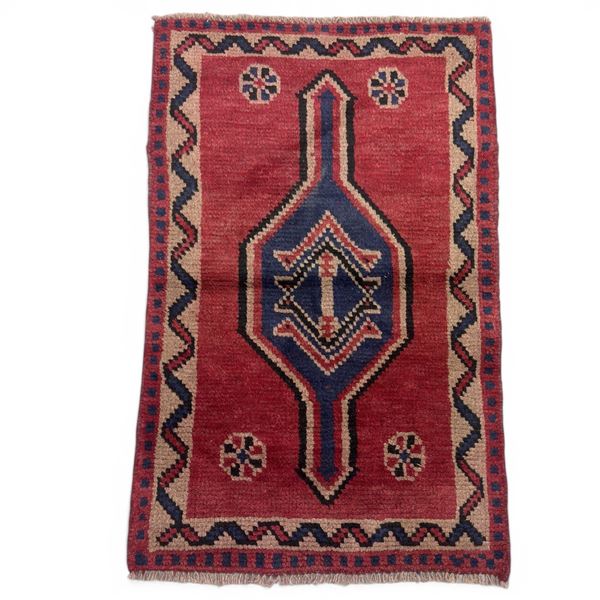 100% Hand Knotted Made in Iran 4'x2'8" Shiraz Region Geometric Map Fluffy Wool Root Rug (379)