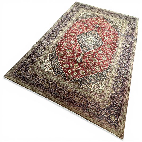 100% Hand Knotted Made in Iran 11'1" x 7'10" Kashan Region Fluffy Carpet Multi Coloured (361)
