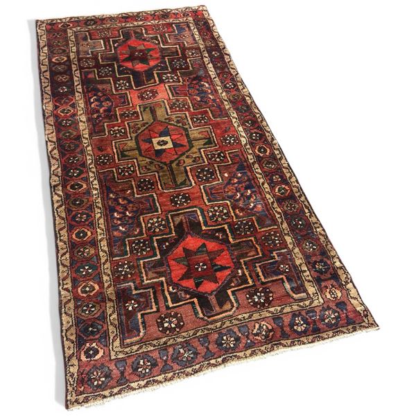 100% Hand Knotted Made in Iran 6'9"x3'5" Zanjan Geometric Pattern Carpet (383)