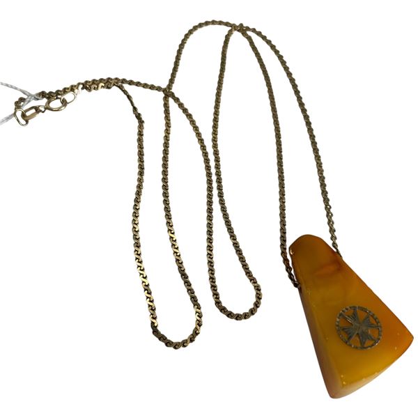 10KT Gold Chain with Baltic Amber Maltese Cross Pendant * 20" chain (Weight of chain without pendant