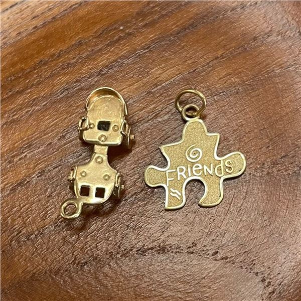 Two 10KT Gold Charms * Roller Skate and Puzzle Piece with Embossed "Friends" (Total weight 2.3 grams