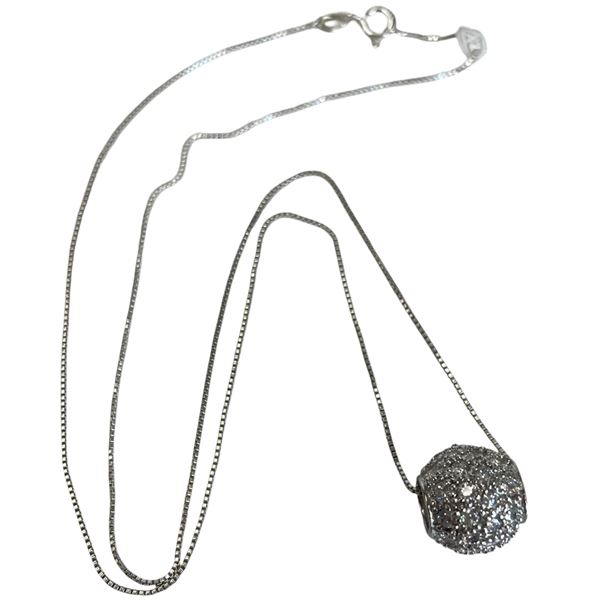 Sterling Silver Pave Crystal Ball Pendant on a Fine 18" Sterling Chain (Total weight 3.65 grams)