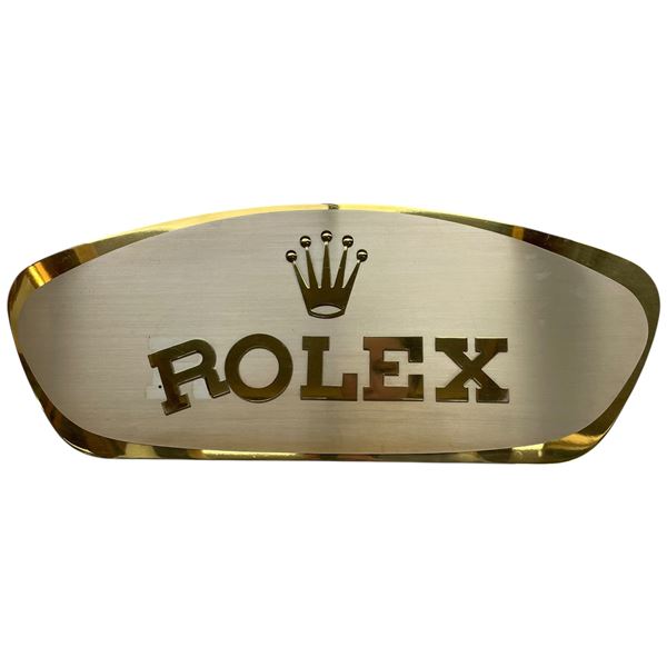 Rolex Dealer Brass Wall Plate with Applied Letters and Crown * Gold Tone Finish (18" x 8")