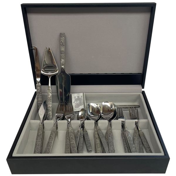 Norwegian "Royal Pewter" 30 Piece  Flatware Set with 3 Serving Pieces * New condition in box with le