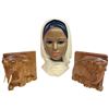 Image 1 : Vintage Marwal Chalkware Bust & Pair of 1950s Wood Bookends (1 bookend is missing the tusks)