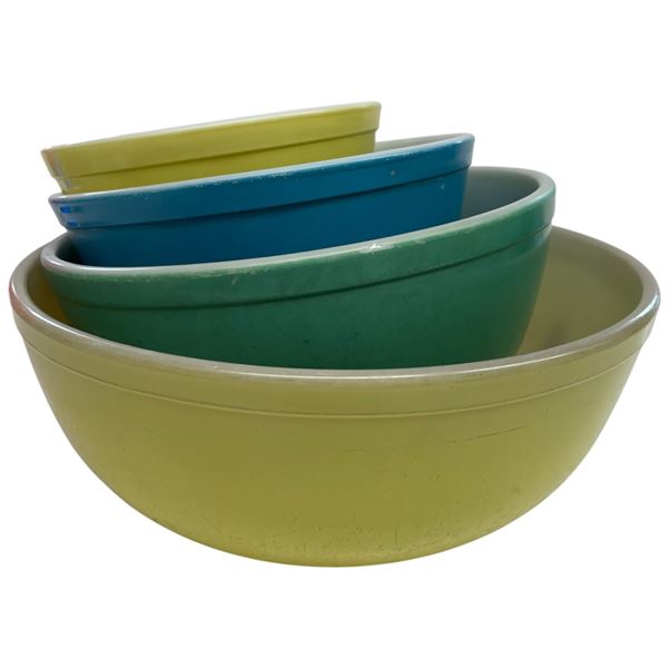 4 Piece Set of Vintage Pyrex Mixing  Bowls * Largest Bowl is 11" diameter