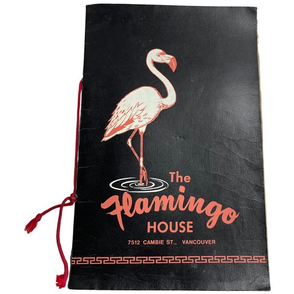 Vintage "The Flamingo House" Menu *  from the 7512 Cambie Street, Vancouver Location