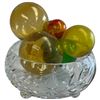Image 1 : Footed Crystal Bowl with 6 Blown Glass Balls (balls range from 1.5" to 3.5")