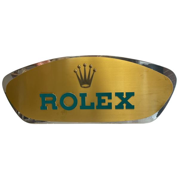 Rolex Dealer Ad Sign with Applied Letters and Crown * Believed to be 1970s * Brass & Enamel Finish *