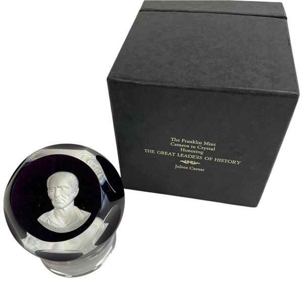 1970s Franklin Mint "Julias Ceasar" Cameo Paperweight by Baccarat Crystal - Original Box