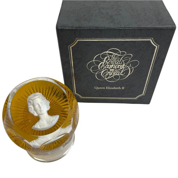1970s Franklin Mint "Queen Elizabeth II" Cameo Paperweight by Baccarat Crystal - Original Box
