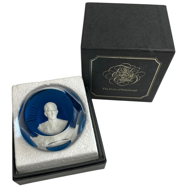 1970s Franklin Mint "The Duke of Edinburgh" Cameo Paperweight by Baccarat Crystal - Original Box