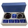 Image 1 : Japanese Cut Cobalt Crystal Glasses with Lacquered Coasters Set in Original Box