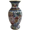 Image 1 : Cloisonné Enamel Vase with Foral and Leaf Pattern. (12" tall x 7.5" diameter)