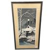Image 1 : Vintage Shotei Takahaski, Japanese Print "Evening After Snowfall" (Frame dimensions: 10" x 19")