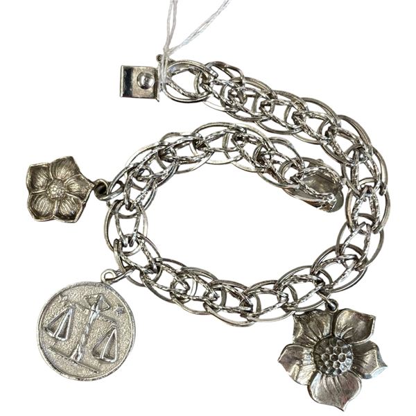 Sterling Silver Charm Bracelet with Sterling Charms (Total weight: 20 grams)