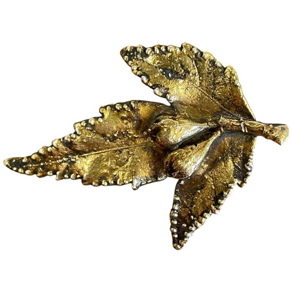 1970s Gold Gilded Sterling Silver Rose Bud Leaf Brooch by BrdrB Denmark (36 x 51 mm) Weight: 10.5 gr