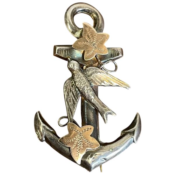Antique Victorian Sterling Silver Anchor Brooch -25 x 40 mm (Weight: 2.6 grams)