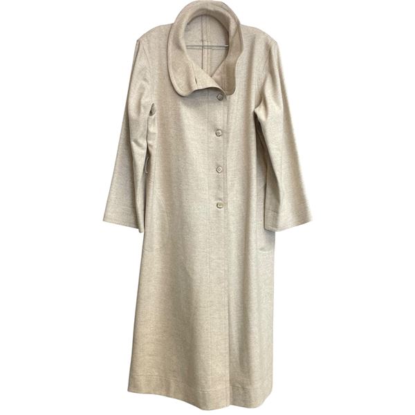 Vintage "Lore Maria  Wiener" Beige Fine Wool Coat * Full Length - Size 14 - Excellent Condition - Mi