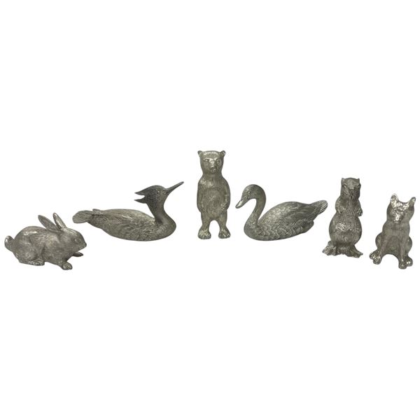 Five  J. B. Garton Canadian Pewter Figurines (Loon is 1.5" x 3")