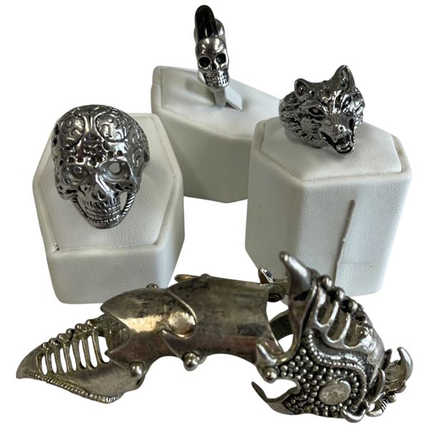3 Metal Biker Style Rings & 1 Full Finger Claw Ring