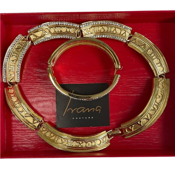 1990s Ivana Trump Necklace & Hinged Bangle Bracelet with Roman Numerals - Original Box