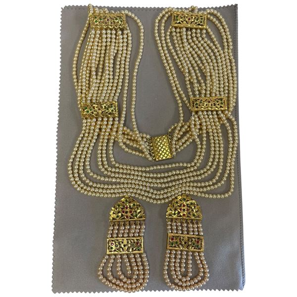 Faux Pearl & Crystal Ceremonial Necklace & Earring Set (Necklace is 32" long & 1.5" wide)