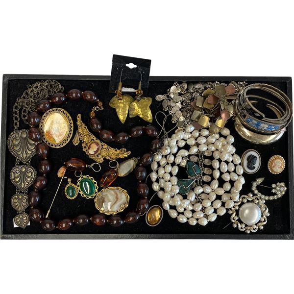 Tray of Fashion Jewelry & a Few Mexican Silver Bracelets * Variety of Materials (Display tray not in