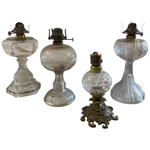 4 Antique Kerosene/Oil Lamps - No Chimneys