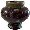 Image 1 : Coloured Art Glass Vase with Brass Rim (6" tall x 7" diameter)