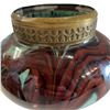 Image 3 : Coloured Art Glass Vase with Brass Rim (6" tall x 7" diameter)