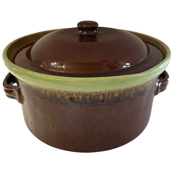 Denby English Stoneware 6 1/4 Pint Lidded Casserole - Brown & Green Drip Glaze "Bean Pot Style"