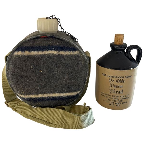 Cornish Mead 20 Oz. Jug & Vintage Canteen with Striped Wool Cover