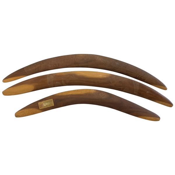 3 Australian Carved Wood Boomerangs (One 21" & two 25")