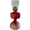 Image 3 : 1 Red Flash Glass & 1 Pressed Glass Kerosene/Oil Lamps with Chimneys