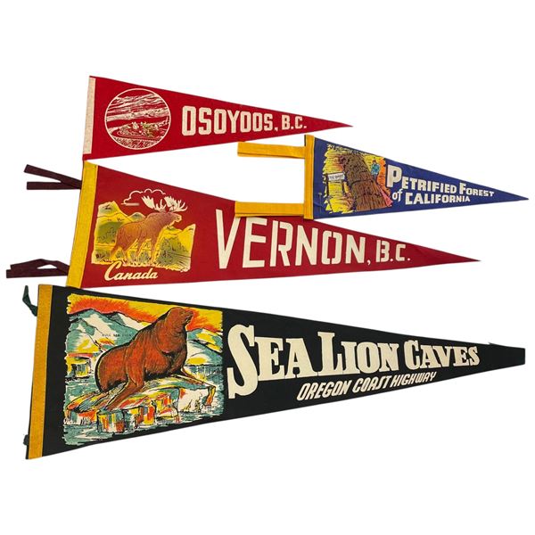 4 Vintage Felt Souvenier Pennants