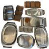 Image 1 : Group of 1970s Danish Modern Serving Trays and Dishes - Metal with wood accent handles and wood with