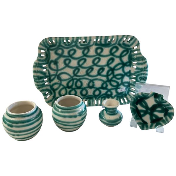 Group of Vintage Austrian Green Flame Pottery