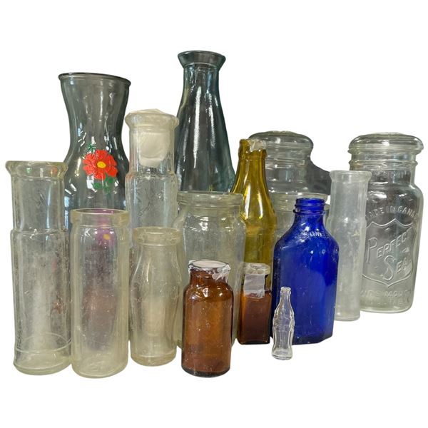 Group of Clear and Coloured Glass Bottles * Majority are Vintage