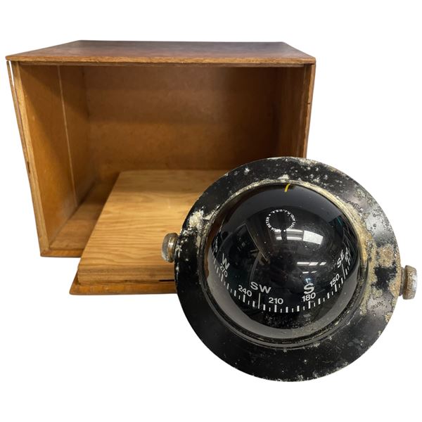 Vintage Air Guide Marine Compass with Wood Box