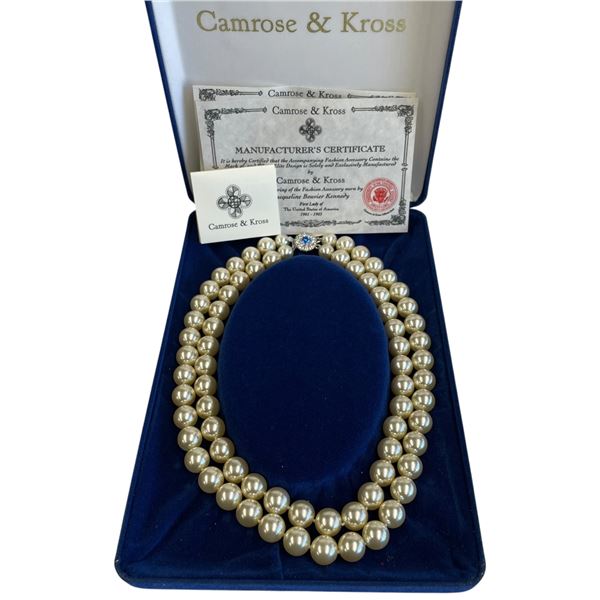 Camrose & Kross JBK Double Strand Faux Pearl Necklace with Blue Crystal Clasp