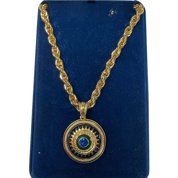 Camrose & Kross Reversible JBK Blue Enamel Pendant Necklace with Blue Topaz Crystal - Complete with 