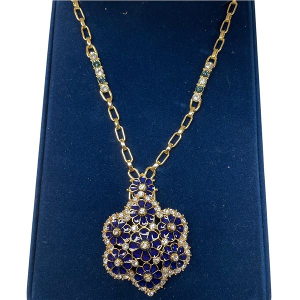 Camrose & Kross JBK Blue Enamel & Crystal Necklace with Crystal Stations on the Chain - Complete wit