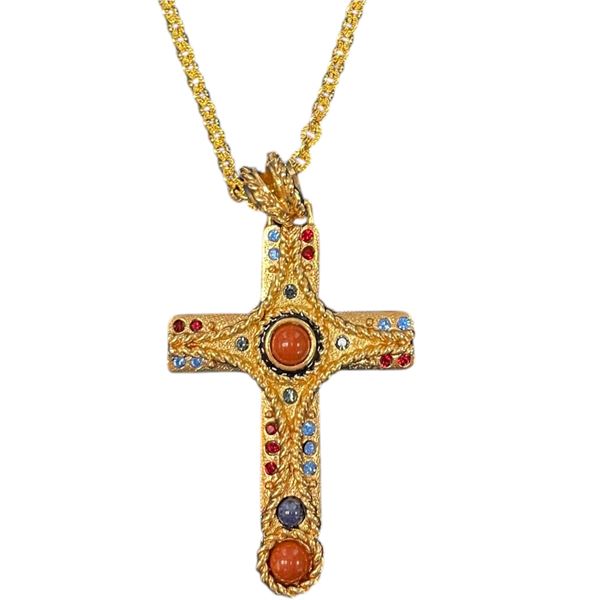 Camrose & Kross JBK Red Jasper & Crystal Cross Necklace with COA - Cross is 2" long
