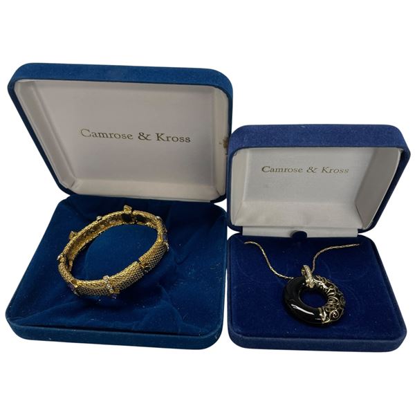 Camrose & Kross JBK Enamel & Crystal Necklace with Tanzanite & Clear Crystal Hinged Bangle Bracelet