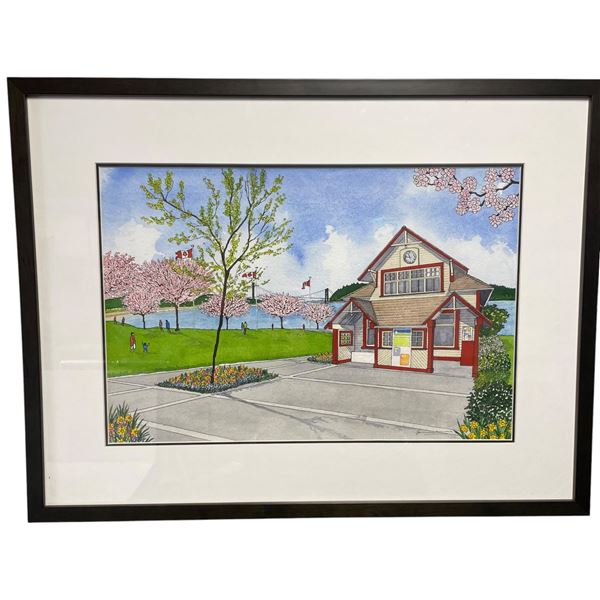 Print "Cherry Blossoms at Ambleside Beach" by Beaver Pond Creative (double matted in a 19" x 24" fra