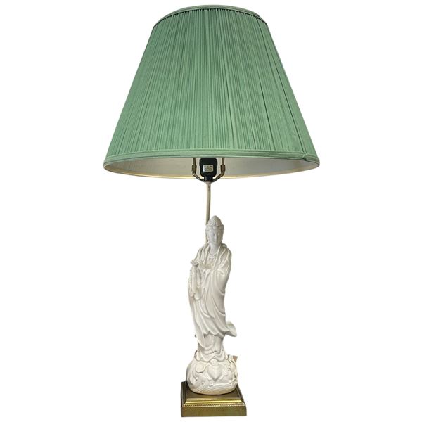 1960s Fine Porcelain "Guanyin" Figural Lamp - 14" Statue is attributed to Xu Youyi - Lamp parts are 