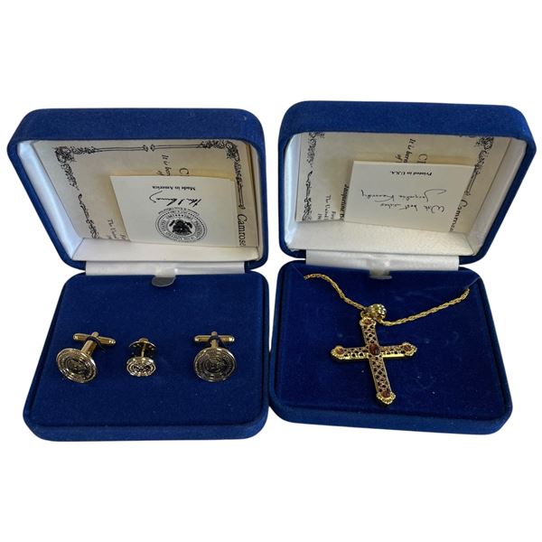Camrose & Kross JBK 2" Cross Necklace & Presidential Cufflinks